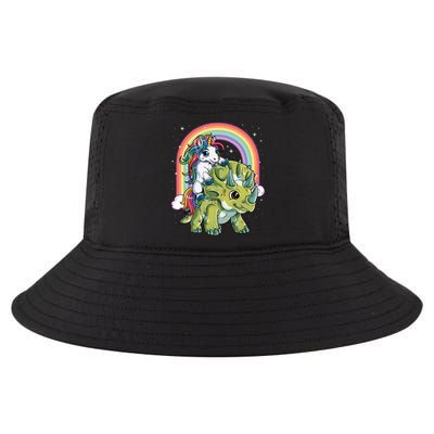 Unicorn Riding Dinosaur Triceratops Funny Boys Girls Rainbow Gift Cool Comfort Performance Bucket Hat