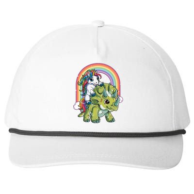 Unicorn Riding Dinosaur Triceratops Funny Boys Girls Rainbow Gift Snapback Five-Panel Rope Hat