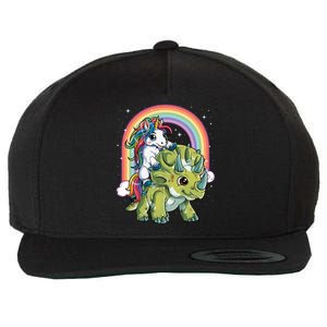 Unicorn Riding Dinosaur Triceratops Funny Boys Girls Rainbow Gift Wool Snapback Cap