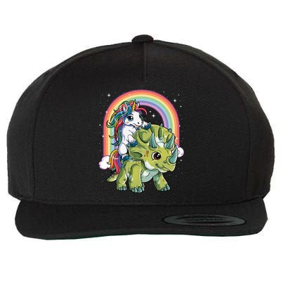 Unicorn Riding Dinosaur Triceratops Funny Boys Girls Rainbow Gift Wool Snapback Cap