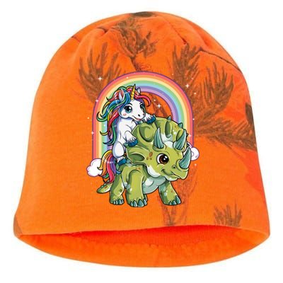 Unicorn Riding Dinosaur Triceratops Funny Boys Girls Rainbow Gift Kati - Camo Knit Beanie