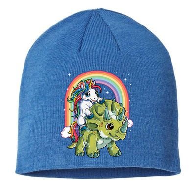 Unicorn Riding Dinosaur Triceratops Funny Boys Girls Rainbow Gift Sustainable Beanie