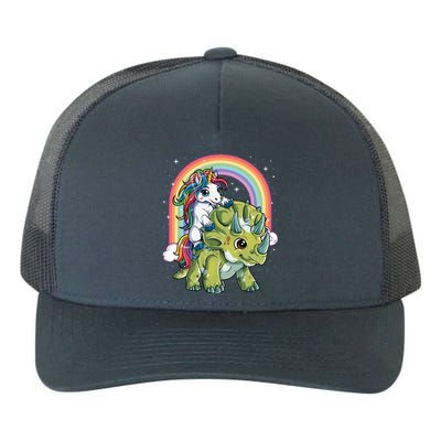 Unicorn Riding Dinosaur Triceratops Funny Boys Girls Rainbow Gift Yupoong Adult 5-Panel Trucker Hat