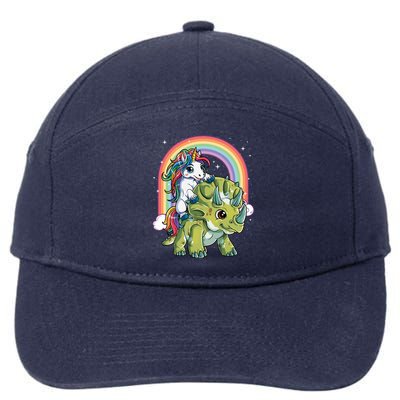 Unicorn Riding Dinosaur Triceratops Funny Boys Girls Rainbow Gift 7-Panel Snapback Hat