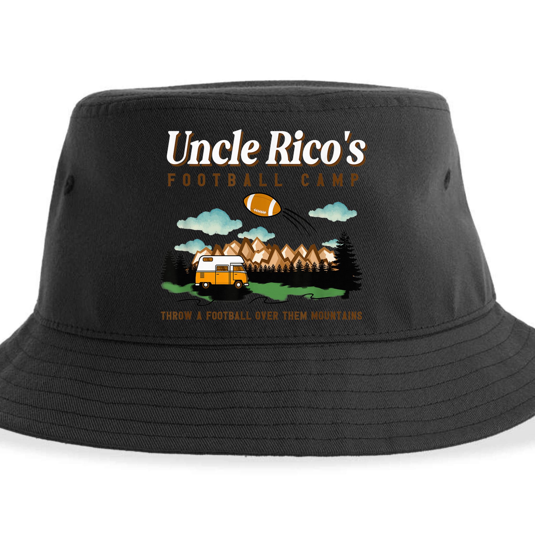 Uncle Rico's Football Camp Throw A Football Over Them Sustainable Bucket Hat