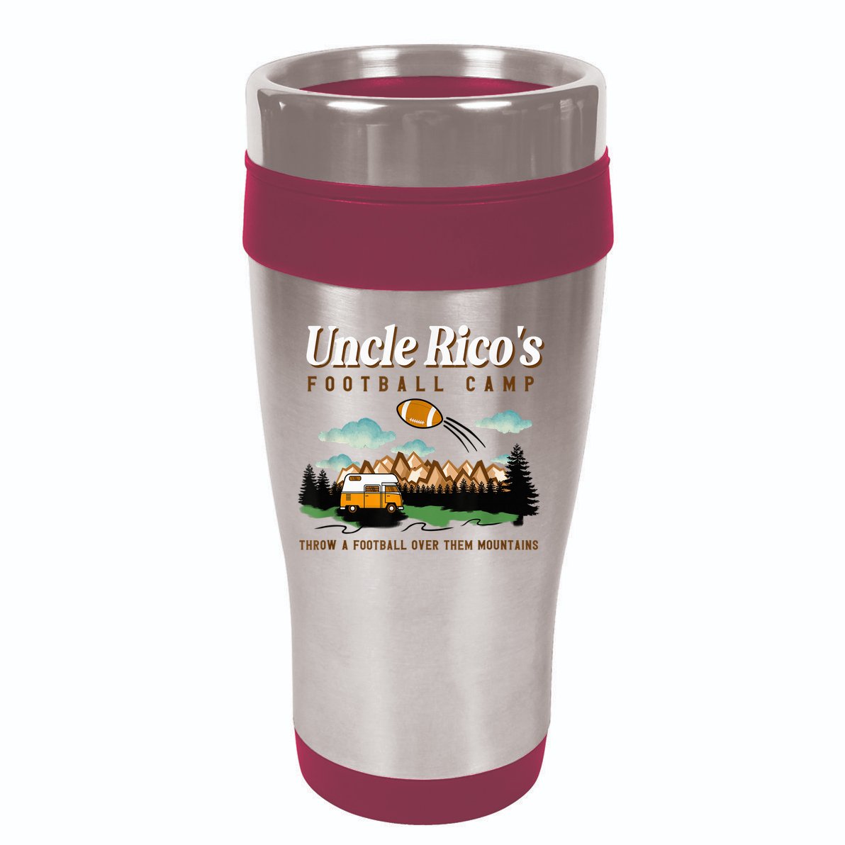 Uncle Rico's Football Camp Throw A Football Over Them 16oz Travel Tumbler