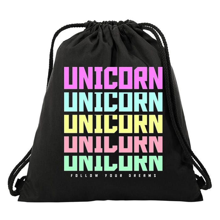 Unicorn Repeat Follow Your Dream Drawstring Bag