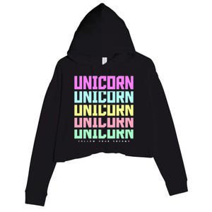 Unicorn Repeat Follow Your Dream Crop Fleece Hoodie