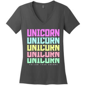 Unicorn Repeat Follow Your Dream Women's V-Neck T-Shirt