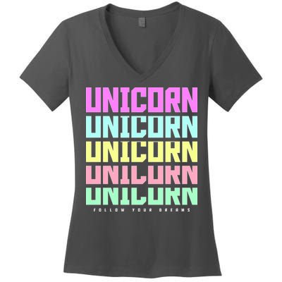 Unicorn Repeat Follow Your Dream Women's V-Neck T-Shirt