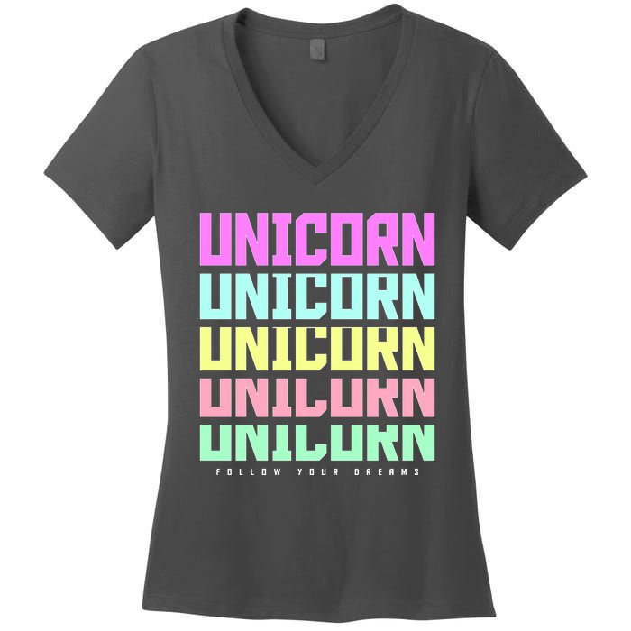 Unicorn Repeat Follow Your Dream Women's V-Neck T-Shirt