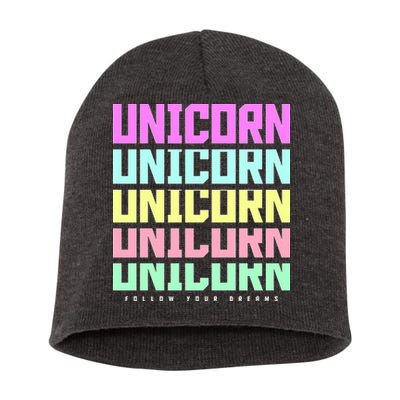 Unicorn Repeat Follow Your Dream Short Acrylic Beanie