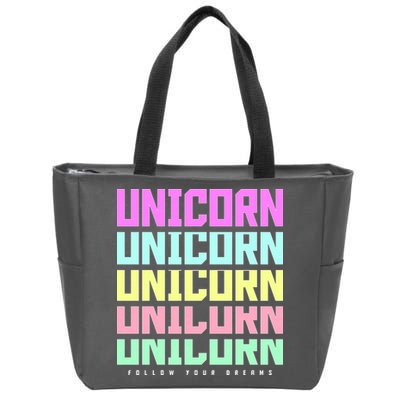 Unicorn Repeat Follow Your Dream Zip Tote Bag