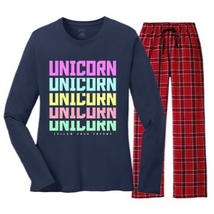 Unicorn Repeat Follow Your Dream Women's Long Sleeve Flannel Pajama Set 