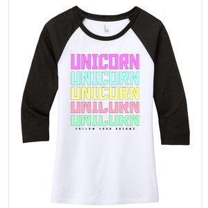 Unicorn Repeat Follow Your Dream Women's Tri-Blend 3/4-Sleeve Raglan Shirt