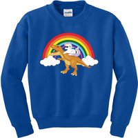 Unicorns Rainbow Funny Gift Unicorn Riding T Rex Dinosaur Cute Gift Kids Sweatshirt