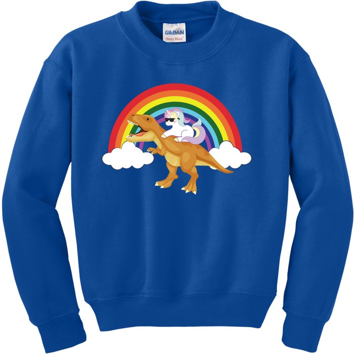 Unicorns Rainbow Funny Gift Unicorn Riding T Rex Dinosaur Cute Gift Kids Sweatshirt