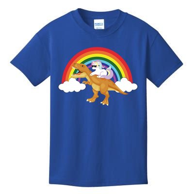 Unicorns Rainbow Funny Gift Unicorn Riding T Rex Dinosaur Cute Gift Kids T-Shirt