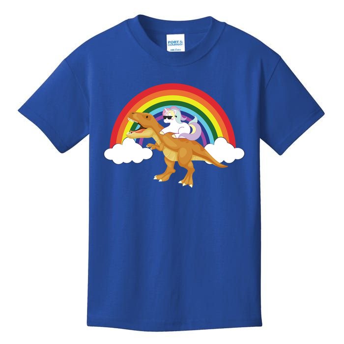 Unicorns Rainbow Funny Gift Unicorn Riding T Rex Dinosaur Cute Gift Kids T-Shirt