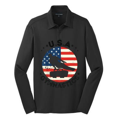 USA Retro Gymnastics Team Vintage Support USA Men Gymnastics Silk Touch Performance Long Sleeve Polo