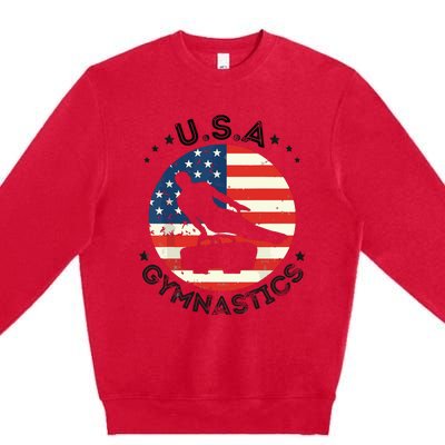 USA Retro Gymnastics Team Vintage Support USA Men Gymnastics Premium Crewneck Sweatshirt