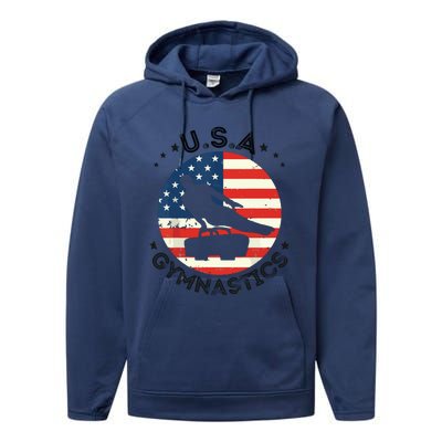 USA Retro Gymnastics Team Vintage Support USA Men Gymnastics Performance Fleece Hoodie