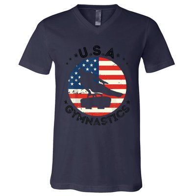 USA Retro Gymnastics Team Vintage Support USA Men Gymnastics V-Neck T-Shirt