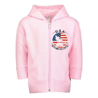 Usa Retro Gymnastics Team Vintage Support Usa Gymnastics Toddler Zip Fleece Hoodie