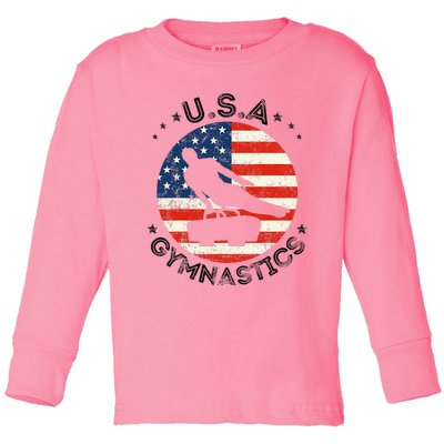 Usa Retro Gymnastics Team Vintage Support Usa Gymnastics Toddler Long Sleeve Shirt