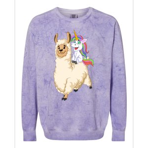 Unicorn Riding Llama Colorblast Crewneck Sweatshirt