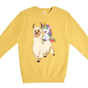 Unicorn Riding Llama Premium Crewneck Sweatshirt