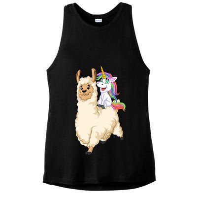 Unicorn Riding Llama Ladies PosiCharge Tri-Blend Wicking Tank