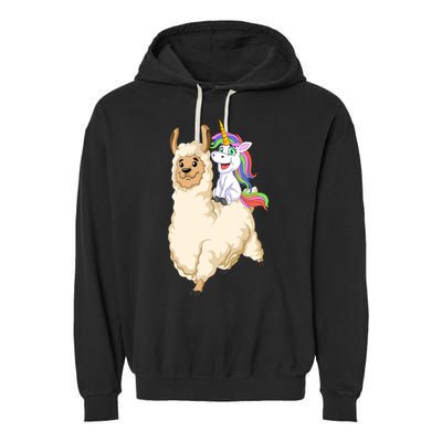 Unicorn Riding Llama Garment-Dyed Fleece Hoodie