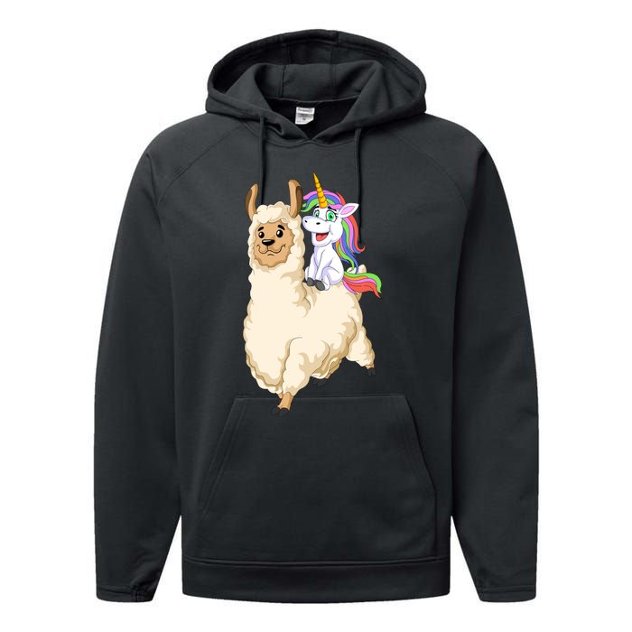 Unicorn Riding Llama Performance Fleece Hoodie