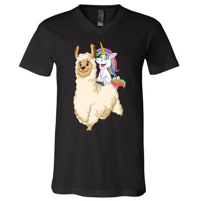 Unicorn Riding Llama V-Neck T-Shirt