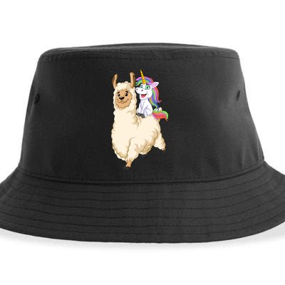 Unicorn Riding Llama Sustainable Bucket Hat