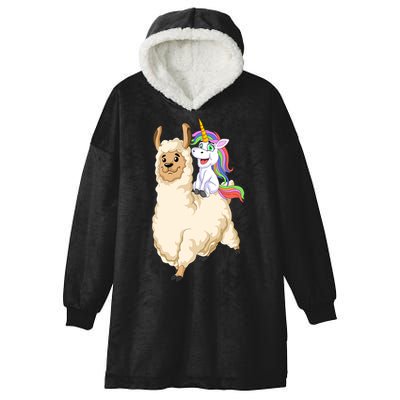 Unicorn Riding Llama Hooded Wearable Blanket