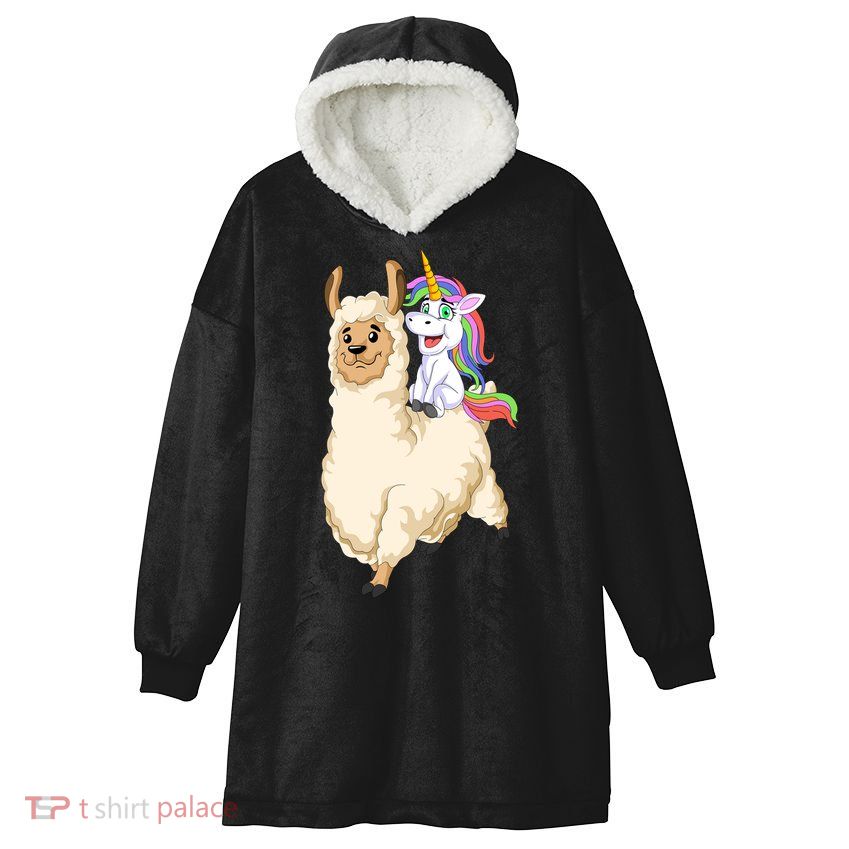 Unicorn Riding Llama Hooded Wearable Blanket