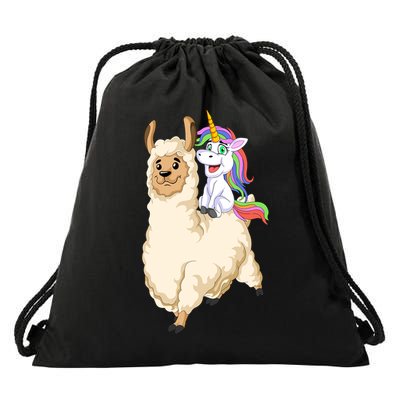 Unicorn Riding Llama Drawstring Bag