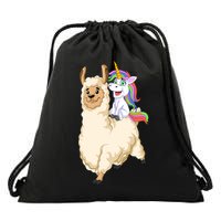 Unicorn Riding Llama Drawstring Bag