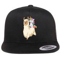 Unicorn Riding Llama Flat Bill Trucker Hat