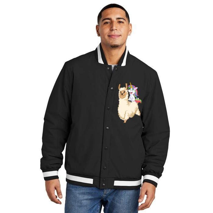 Unicorn Riding Llama Insulated Varsity Jacket