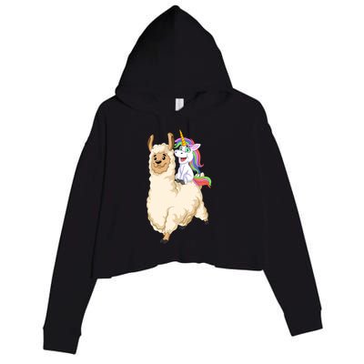 Unicorn Riding Llama Crop Fleece Hoodie