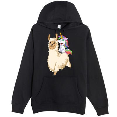 Unicorn Riding Llama Premium Pullover Hoodie