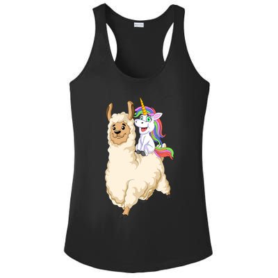 Unicorn Riding Llama Ladies PosiCharge Competitor Racerback Tank