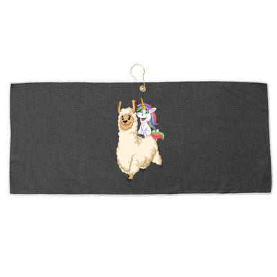 Unicorn Riding Llama Large Microfiber Waffle Golf Towel