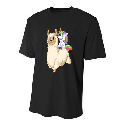 Unicorn Riding Llama Youth Performance Sprint T-Shirt