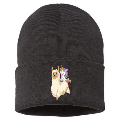 Unicorn Riding Llama Sustainable Knit Beanie
