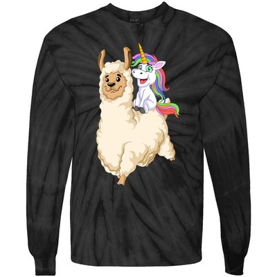 Unicorn Riding Llama Tie-Dye Long Sleeve Shirt
