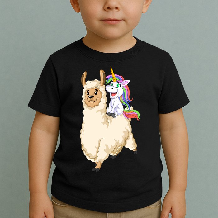 Unicorn Riding Llama Toddler T-Shirt
